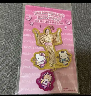 새상품 마츠켄 삼바 x 헬로키티 콜라보 라메 아크릴 키링 A 핑크