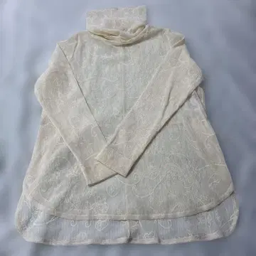 노리코알라키 아이보리 벨로아 시어 레이스 긴팔 하이넥