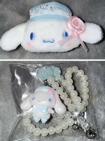 산리오 시나몬 헤어 클립 스트랩 화이트 프릴