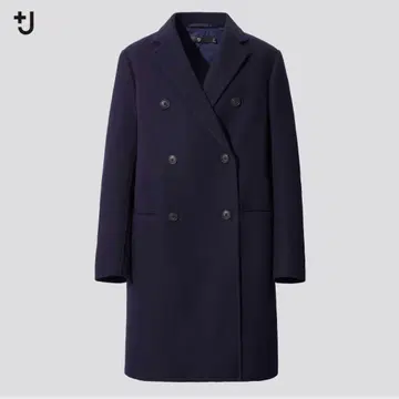 단종 UNIQLO +j 더블 페이스 더블 브레스트 코트 블루 네이비