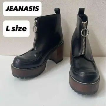 JEANASIS 지퍼 디자인 힐 부츠 통굽 가죽 L 사이즈 블랙