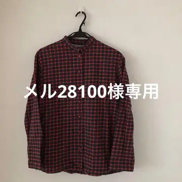 마드모아젤 논논 체크 무늬 스탠드 카라 긴팔 셔츠