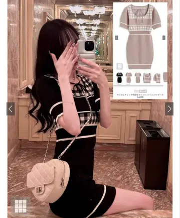 GRL 체크 무늬 리본 포함 미니 원피스