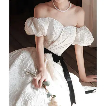 웨딩 드레스 아이보리 베이지 M L 결혼식 웨딩 사진 고급