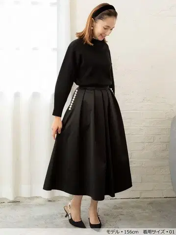 trefle 블랙 롱 스커트 펄 버튼