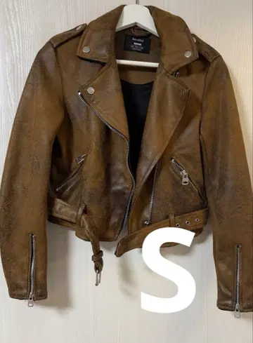 Bershka 천연 가죽 더블 라이더 자켓 램 가죽 양가죽 S ZARA