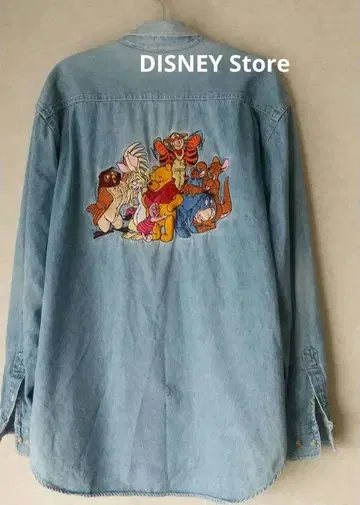 XL 상당 90s Disney 곰돌이 푸 자수 데님 워크 셔츠