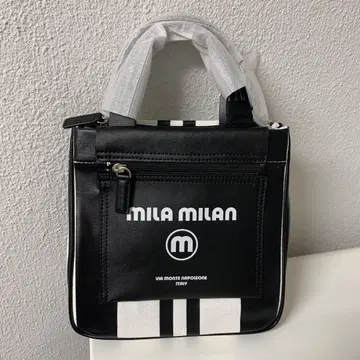 MILA MILAN 블랙 백 로고&스트라이프&스트랩 미니백