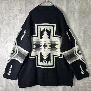 PENDLETON 니트 가디건 빅 로고 네이티브 블랙 은색 버튼