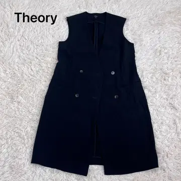 띠어리 사이즈 2 노카라 롱베스트 어드미럴 크레이프 블랙 V넥