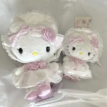 키티 봉제 인형 마스코트 산리오 화이트 프릴 디자인 2점 새상품