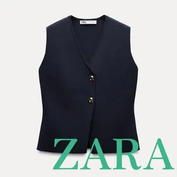 ZARA 니트 베스트 골드 버튼 네이비 M 골드 버튼 미사용 자라