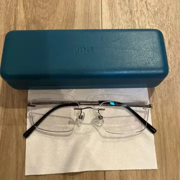 JINS 실버 프레임 안경 케이스 포함