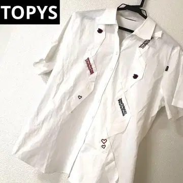 TOPYS 자수 화이트 셔츠 반팔