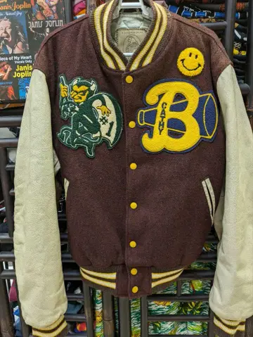 골든 베어 소매 가죽 바시티 자켓