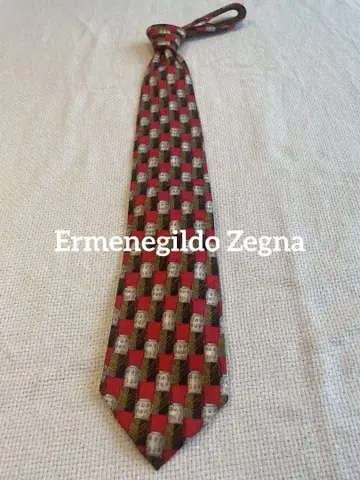 Ermenegildo Zegna 실크 넥타이 빨검 체크