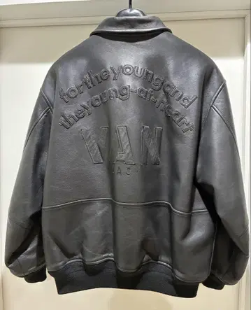 VAN JAC 올 가죽 스타디움 자켓 아치 로고 가죽 자켓