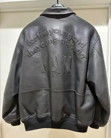 VAN JAC 올 가죽 스타디움 자켓 아치 로고 가죽 자켓