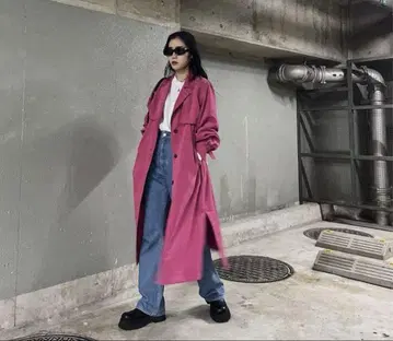 미착용 새상품 SLY 핑크 롱 트렌치코트 버클 가을 코트