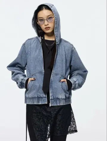 GU 데님 후디 블루종 블루 S 자켓 후드티