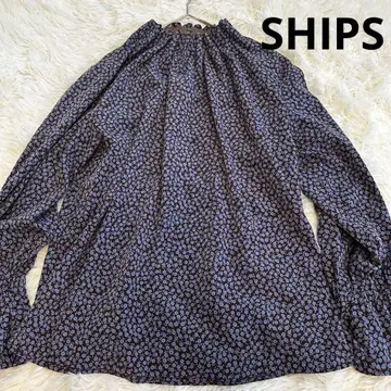 일본제 SHIPS 쉽스 꽃무늬 개더 긴팔 셔츠 브라운 x 블루