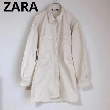 자라 자켓 코트 화이트 코튼 혼방 겉옷 L 깔끔한 캐주얼
