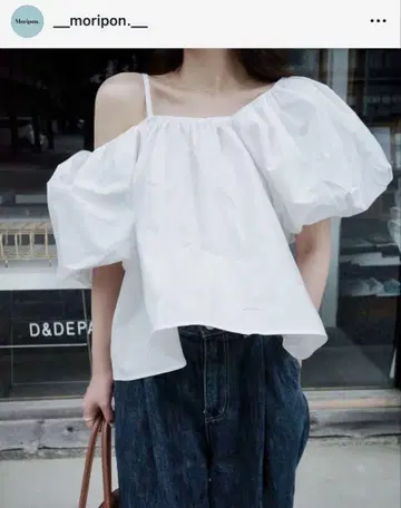 Moripon. One shoulder puff blouse