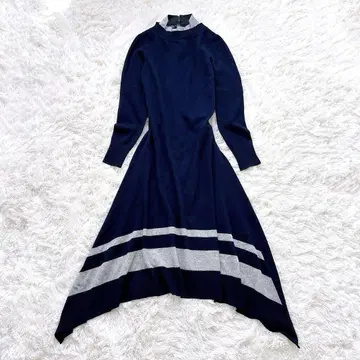 sacai 대비 패널 니트 원피스 비대칭 이소재 네이비 M