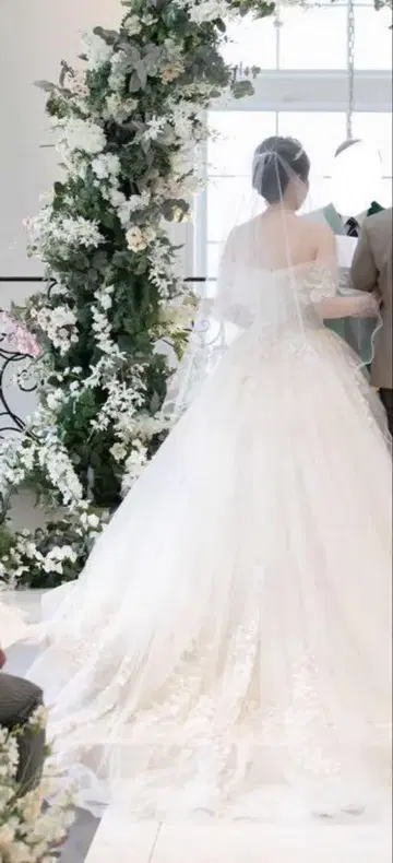 웨딩 베일 미디엄 미들 펄 장식 베일