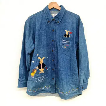 KOBE LAUREL 토끼 자수 데님 셔츠 레어 프리 사이즈