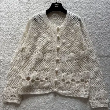 빈티지 크로셰 모헤어 가디건 시스루 레트로 걸리시