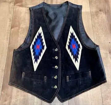 빈티지 오르테가 무늬 스웨이드 베스트 네이티브 인디언