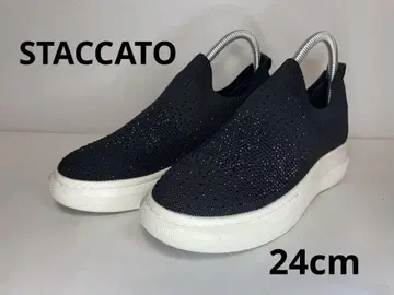 STACCATO 새상품급 블랙 니트 슬립온 스니커즈 통굽 24cm