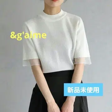 &g'aime 소매 시스루 하프 니트탑