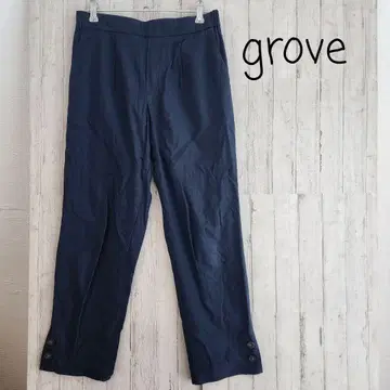 grove 그로브 테이퍼드 팬츠 린넨 혼방 버튼 밑단 스트레치 네이비