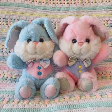 빈티지 조끼 토끼 봉제 인형 2체 세트