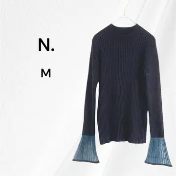 N. N 블랙 긴팔 니트 라메 믹스 하이넥 소매 절개 M