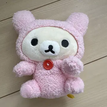 핑크색 곰 후드 부착 봉제 인형 코리락쿠마