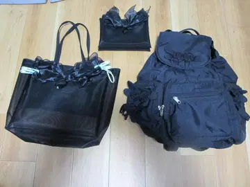 블랙 백 3세트 백팩 + 메쉬 손가방 + 메쉬 파우치 고스로리 계열