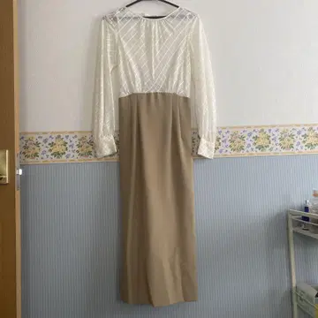셀포드 시어 체크 무늬 절개 머메이드 원피스 36
