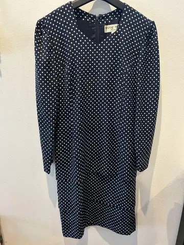 하나에모리 HANAE MORI 도트 무늬 원피스 네이비 레트로 긴팔