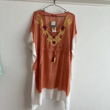자수 오렌지 화이트 튜닉