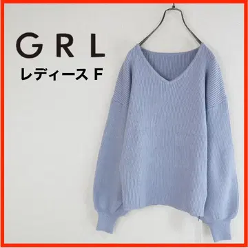 A3880 새상품 GRL*리브 니트*V넥*퍼프 슬리브*F*보라색 계열