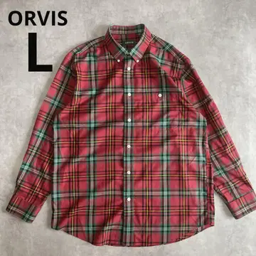 ORVIS 긴팔 체크 셔츠 L 빨간색 그린 노랑