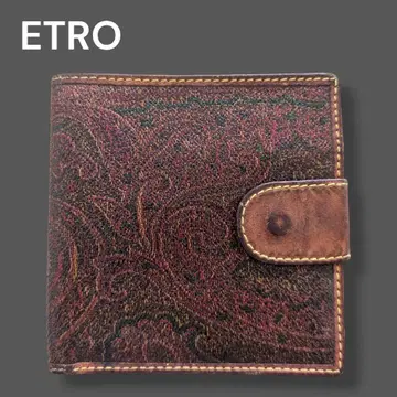 ETRO 에트로 2단 접이식 지갑 페이즐리 무늬 브라운 코인 케이스 있음