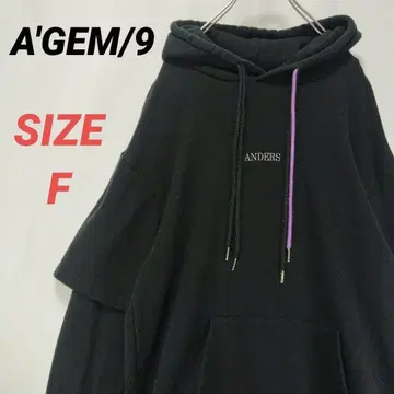 A'GEM/9 에이젬나인 후드티 자수 로고 남성용 블랙 x 보라색 후디