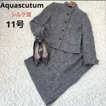 아쿠아 스큐텀 스커트 수트 일본제 실크 혼방 그레이 계열 트위드 셋업