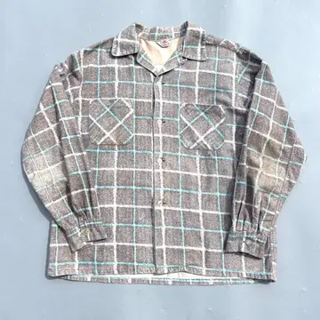 50s TOPKIS 프린트 플란넬 셔츠 오픈 카라 빈티지 프린트