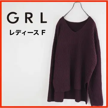 A3882 새상품 GRL V넥 사이드 슬릿 긴팔 니트 F 보르도