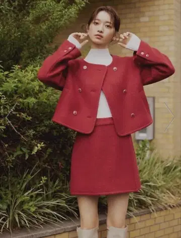 스나이델 트위드 자켓 빨간색 셋업 가능 RED 노카라 자켓